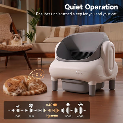 Automatic Cat Litter Box,Self Cleaning Litter Box for Multiple Cats with Open Top Design,App Control and Safety Protection,Ultra-Quiet,Easy Setup,Light Gray