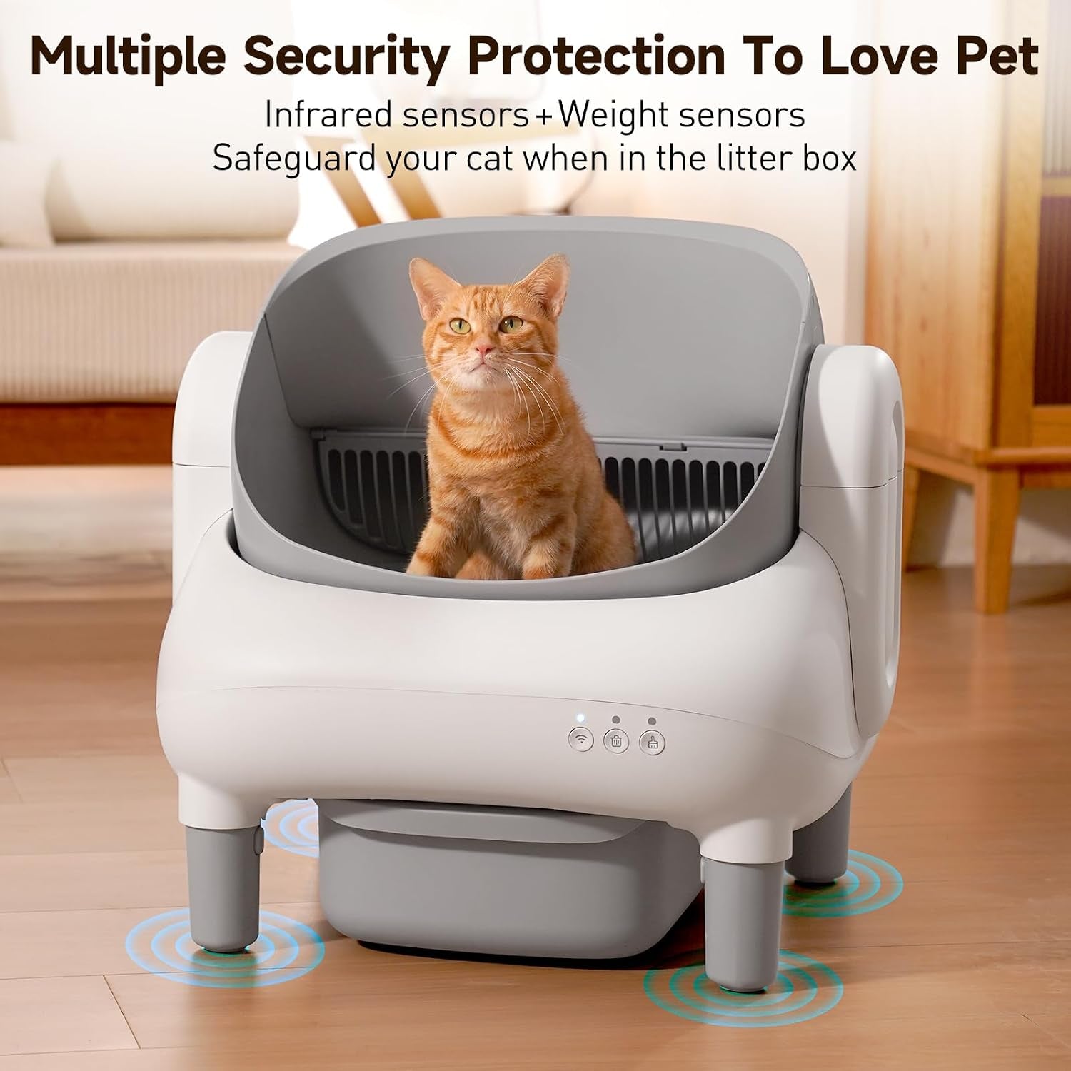 Automatic Cat Litter Box,Self Cleaning Litter Box for Multiple Cats with Open Top Design,App Control and Safety Protection,Ultra-Quiet,Easy Setup,Light Gray