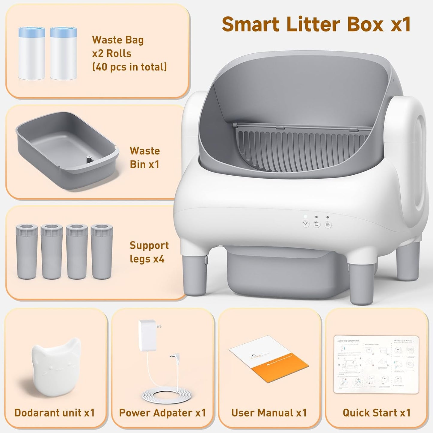 Automatic Cat Litter Box,Self Cleaning Litter Box for Multiple Cats with Open Top Design,App Control and Safety Protection,Ultra-Quiet,Easy Setup,Light Gray