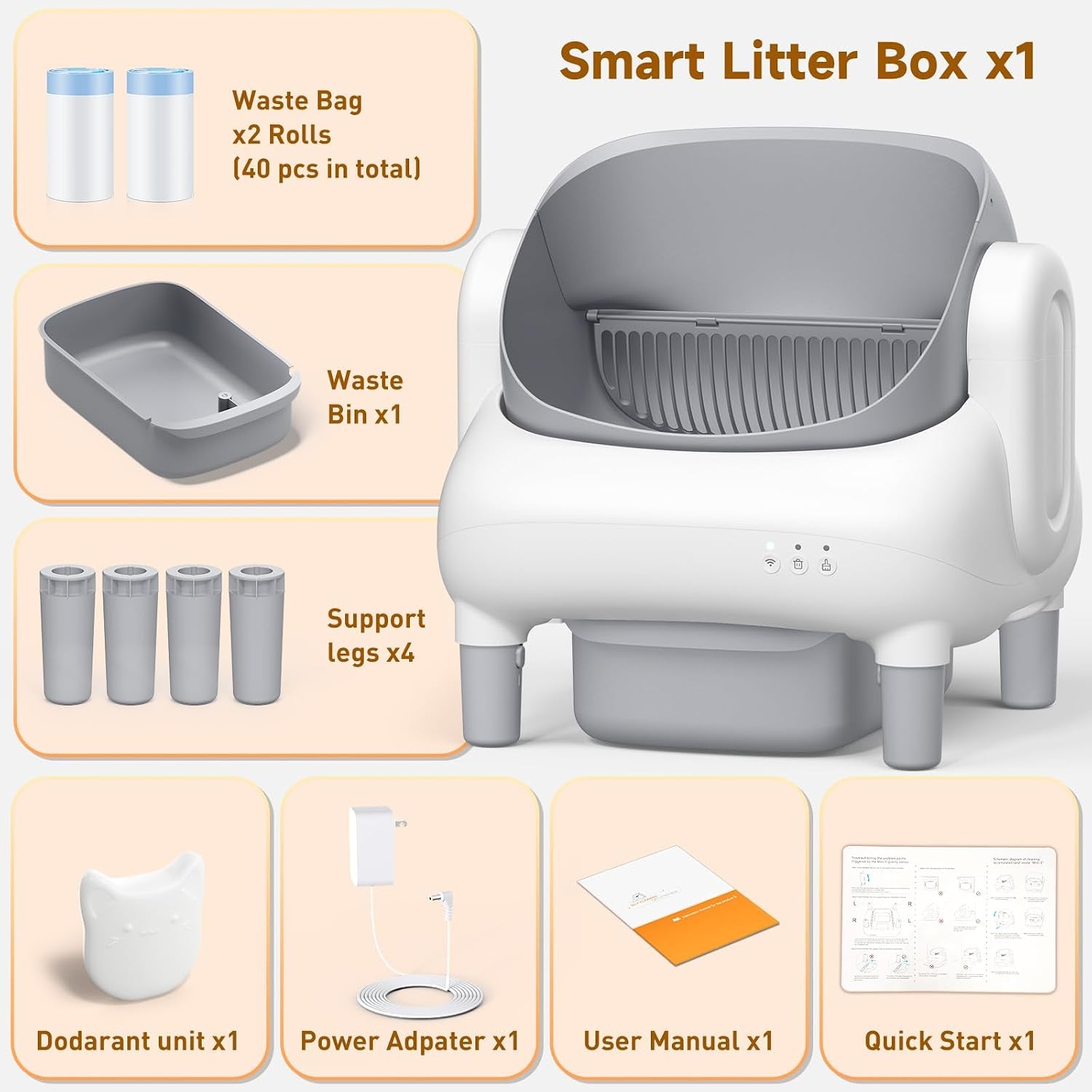 Automatic Cat Litter Box,Self Cleaning Litter Box for Multiple Cats with Open Top Design,App Control and Safety Protection,Ultra-Quiet,Easy Setup,Light Gray