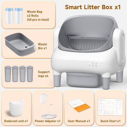 Automatic Cat Litter Box,Self Cleaning Litter Box for Multiple Cats with Open Top Design,App Control and Safety Protection,Ultra-Quiet,Easy Setup,Light Gray