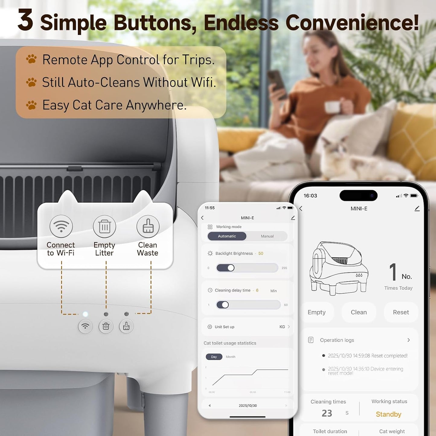 Automatic Cat Litter Box,Self Cleaning Litter Box for Multiple Cats with Open Top Design,App Control and Safety Protection,Ultra-Quiet,Easy Setup,Light Gray